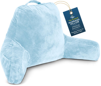 Husband Pillow XXL The Original for Adults - 30" Tall Backrest for Sitting Up in Bed - Firm Support Reading & Bed Rest Pillows for Adults, Neck Roll, Removable Cover - TV - Dark Grey