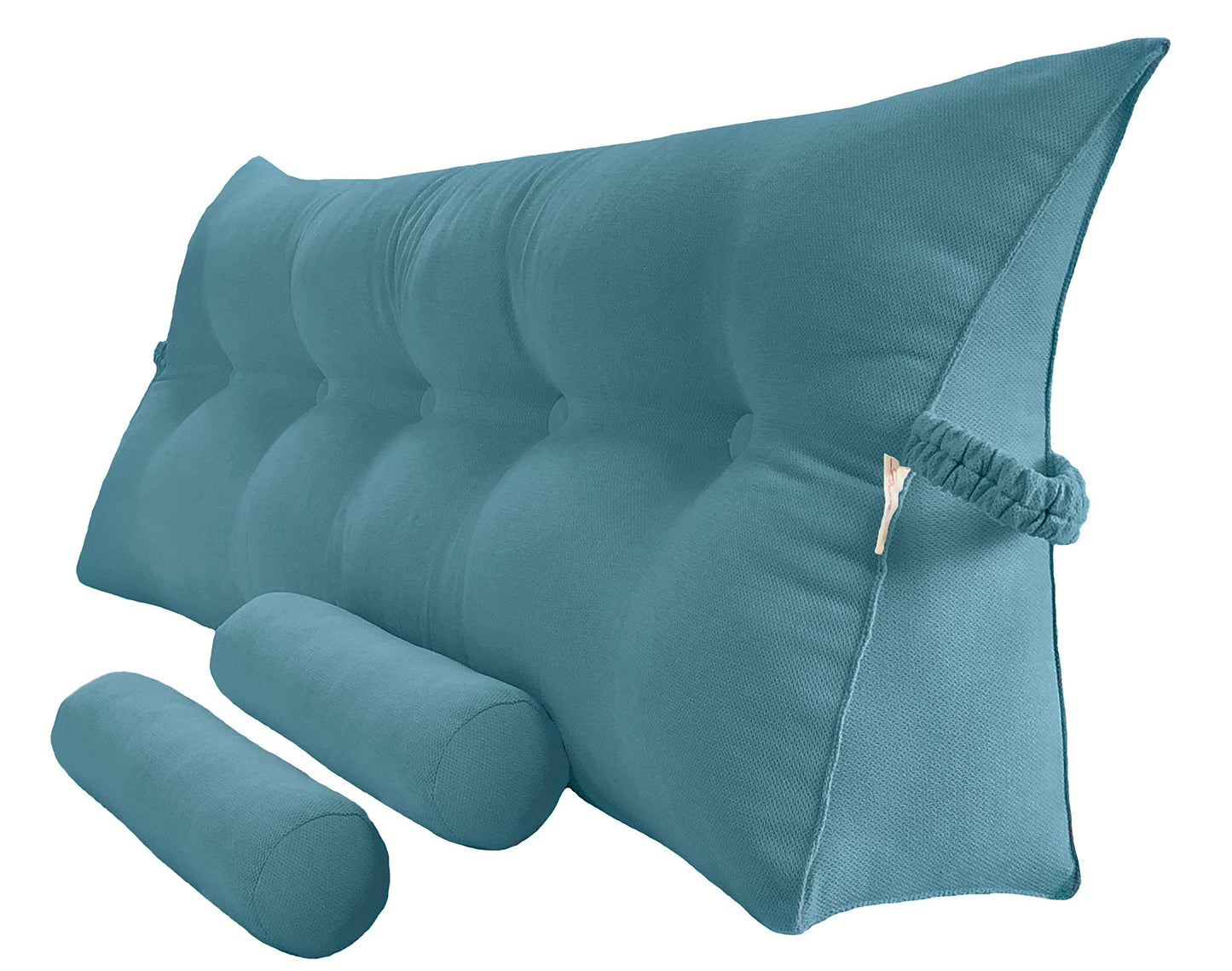 Triangular Reading Bed Rest Pillow Large Bolster Cushion Headboard Backrest Wedge Pillow with Two Detachable Roll Pillows for Neck & Lumbar Support (Beige, Queen: 59 x 8 x 20 inches)