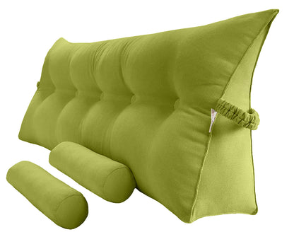 Triangular Reading Bed Rest Pillow Large Bolster Cushion Headboard Backrest Wedge Pillow with Two Detachable Roll Pillows for Neck & Lumbar Support (Beige, Queen: 59 x 8 x 20 inches)
