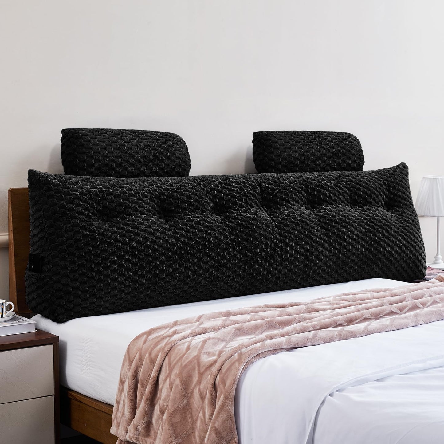 Wedge Headboard Pillow Queen- Bed Wedge Pillow for Headboard Triangular Headboard Pillow with Neck Roll Pillow-Large Bolster for Sitting in Bed Backrest Positioning Support (Grey,59x8x20 Inches)