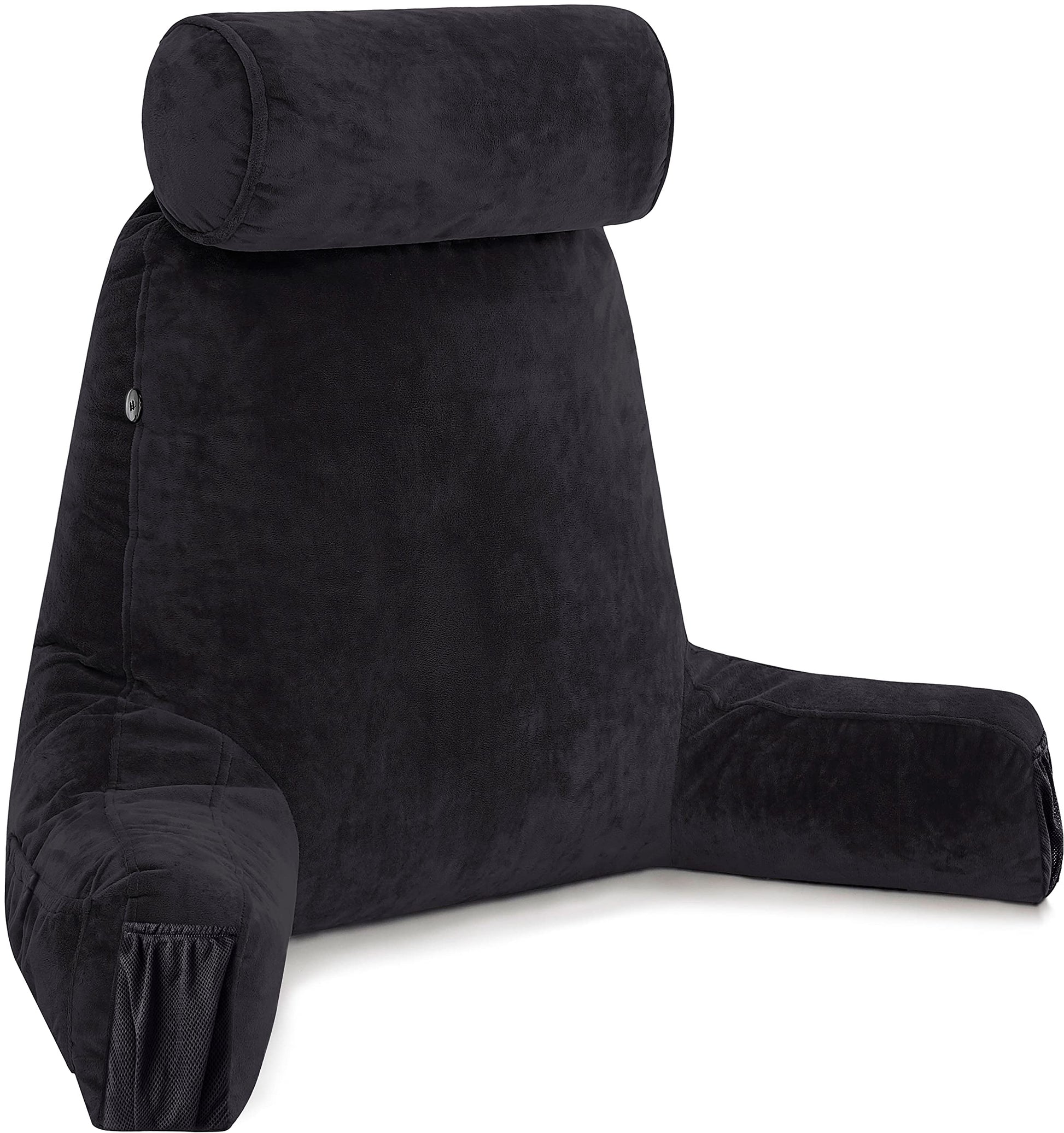 Husband Pillow XXL The Original for Adults - 30" Tall Backrest for Sitting Up in Bed - Firm Support Reading & Bed Rest Pillows for Adults, Neck Roll, Removable Cover - TV - Dark Grey