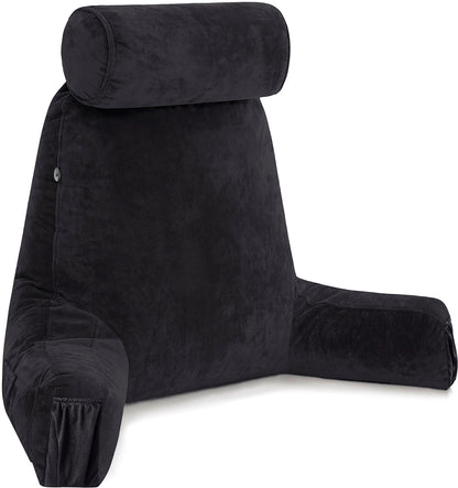 Husband Pillow XXL The Original for Adults - 30" Tall Backrest for Sitting Up in Bed - Firm Support Reading & Bed Rest Pillows for Adults, Neck Roll, Removable Cover - TV - Dark Grey