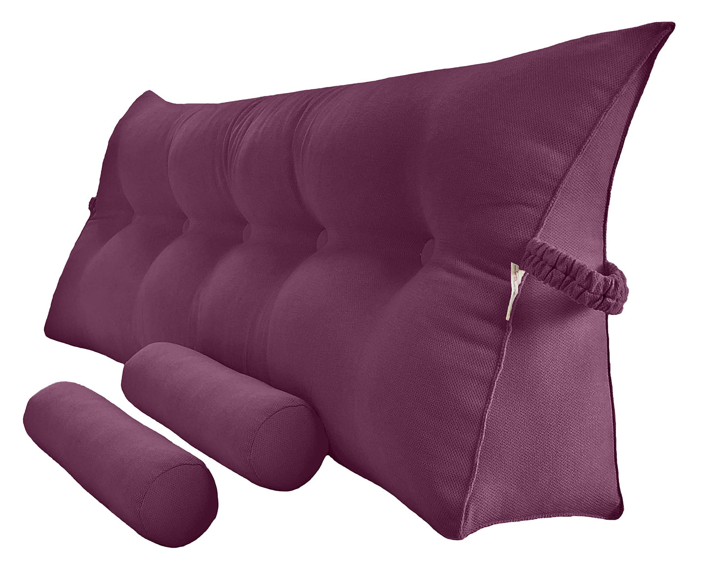 Triangular Reading Bed Rest Pillow Large Bolster Cushion Headboard Backrest Wedge Pillow with Two Detachable Roll Pillows for Neck & Lumbar Support (Beige, Queen: 59 x 8 x 20 inches)