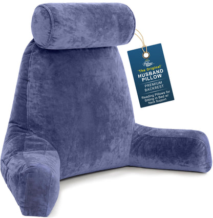 Husband Pillow XXL The Original for Adults - 30" Tall Backrest for Sitting Up in Bed - Firm Support Reading & Bed Rest Pillows for Adults, Neck Roll, Removable Cover - TV - Dark Grey
