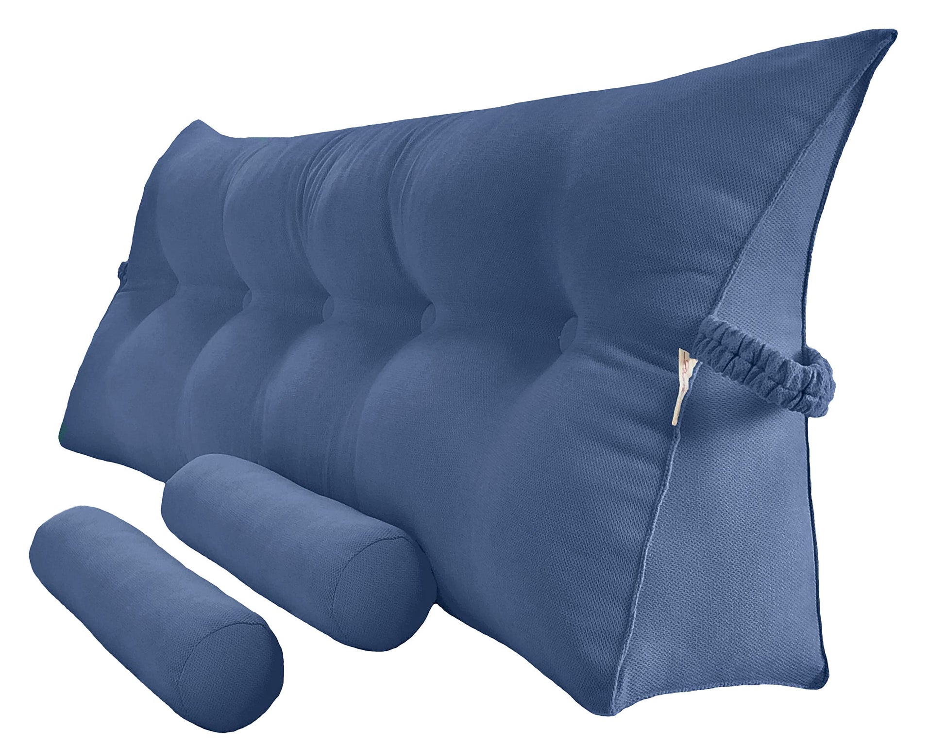 Triangular Reading Bed Rest Pillow Large Bolster Cushion Headboard Backrest Wedge Pillow with Two Detachable Roll Pillows for Neck & Lumbar Support (Beige, Queen: 59 x 8 x 20 inches)