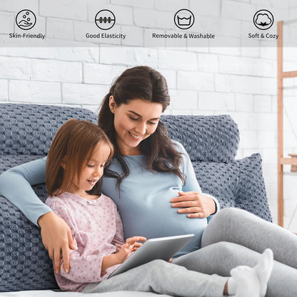 Wedge Headboard Pillow Queen- Bed Wedge Pillow for Headboard Triangular Headboard Pillow with Neck Roll Pillow-Large Bolster for Sitting in Bed Backrest Positioning Support (Grey,59x8x20 Inches)