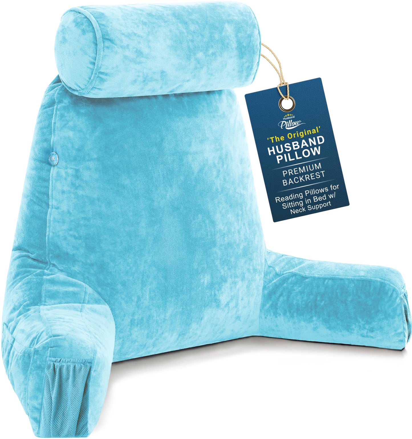 Husband Pillow XXL The Original for Adults - 30" Tall Backrest for Sitting Up in Bed - Firm Support Reading & Bed Rest Pillows for Adults, Neck Roll, Removable Cover - TV - Dark Grey