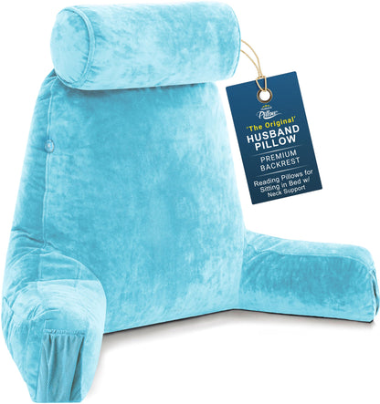 Husband Pillow XXL The Original for Adults - 30" Tall Backrest for Sitting Up in Bed - Firm Support Reading & Bed Rest Pillows for Adults, Neck Roll, Removable Cover - TV - Dark Grey