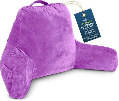 Husband Pillow XXL The Original for Adults - 30" Tall Backrest for Sitting Up in Bed - Firm Support Reading & Bed Rest Pillows for Adults, Neck Roll, Removable Cover - TV - Dark Grey