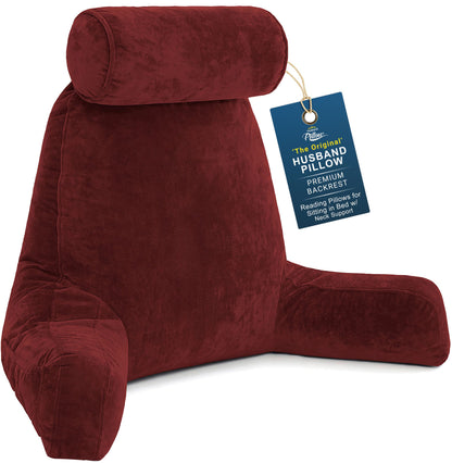 Husband Pillow XXL The Original for Adults - 30" Tall Backrest for Sitting Up in Bed - Firm Support Reading & Bed Rest Pillows for Adults, Neck Roll, Removable Cover - TV - Dark Grey