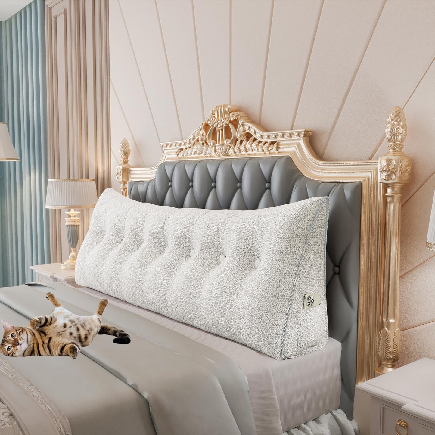 11 lbs Thickened Queen Headboard Pillow for Sitting Up in Bed, Back Support Reading Pillow with Side Pocket and Velvet Removable Cover, Triangular Large Wedge Headboard Pillow