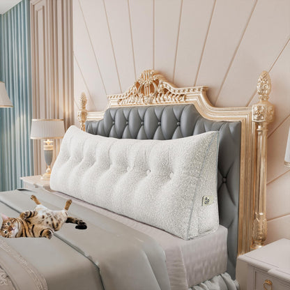 11 lbs Thickened Queen Headboard Pillow for Sitting Up in Bed, Back Support Reading Pillow with Side Pocket and Velvet Removable Cover, Triangular Large Wedge Headboard Pillow