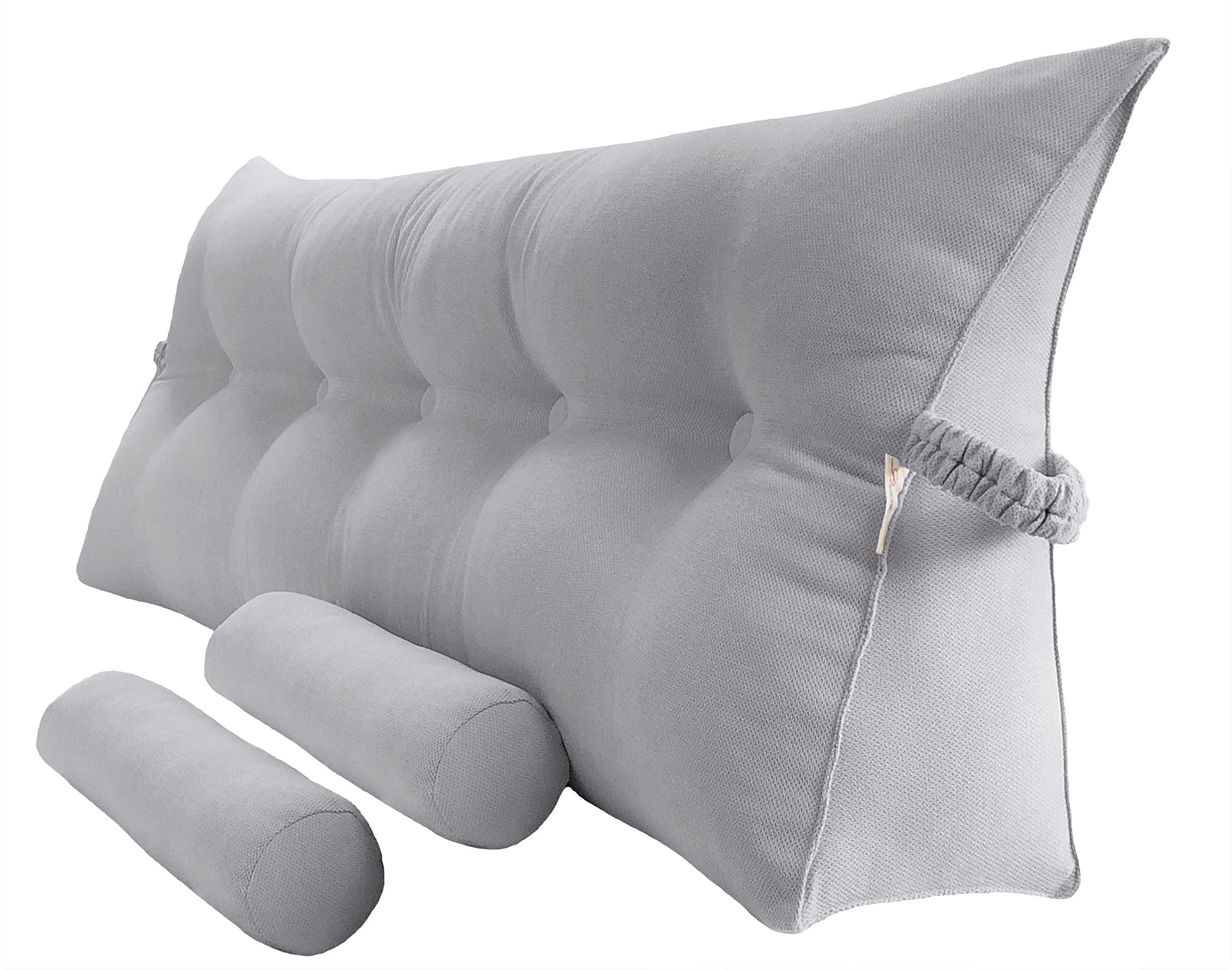 Triangular Reading Bed Rest Pillow Large Bolster Cushion Headboard Backrest Wedge Pillow with Two Detachable Roll Pillows for Neck & Lumbar Support (Beige, Queen: 59 x 8 x 20 inches)