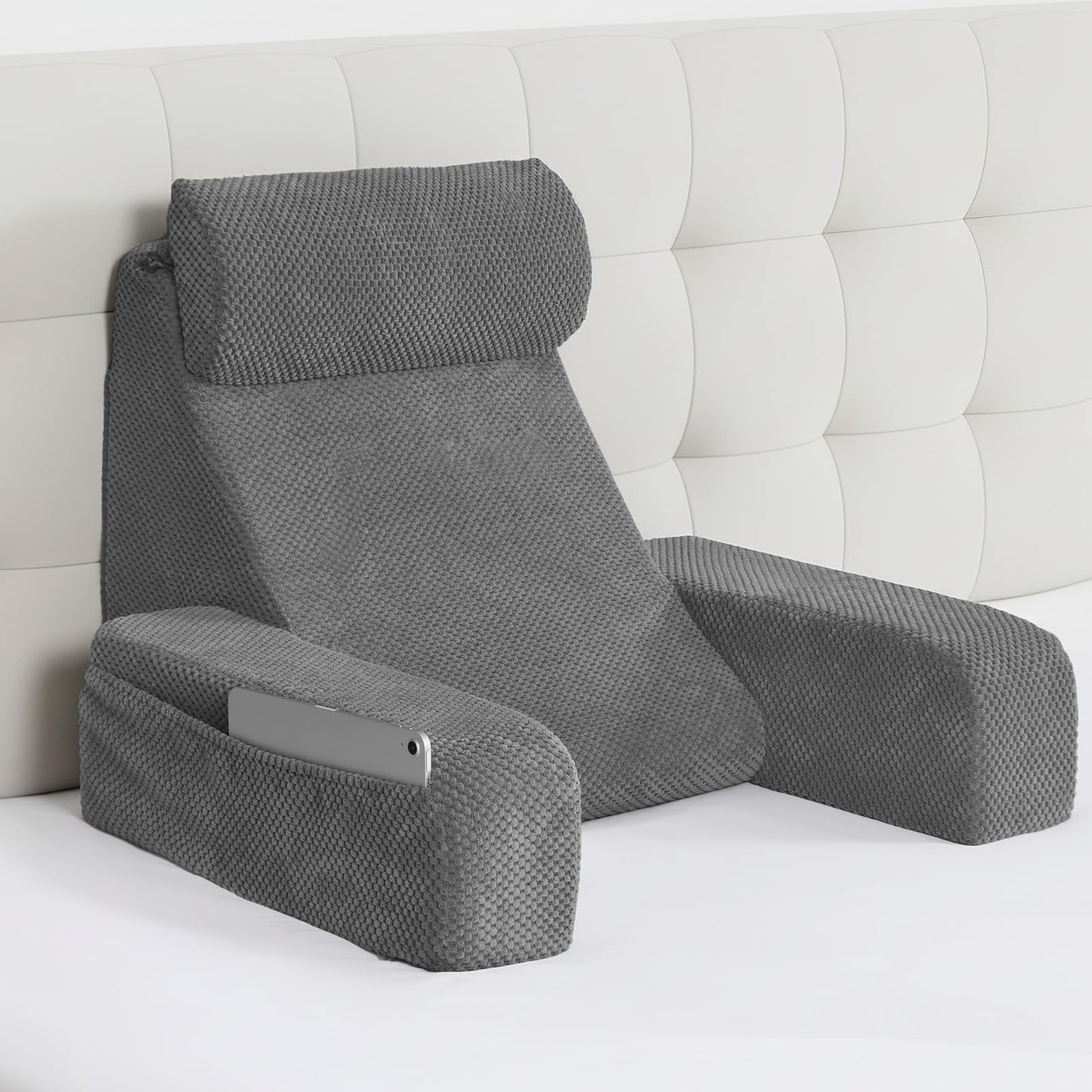 Vekkia Reading Pillow for Adults – Ergonomic 45° Wedge Back Support Chair for Sitting in Bed, XL Side Pockets, Perfect for Working, Gaming, Watching TV, Relaxing, or Recovery, Great Gift Idea, 19”