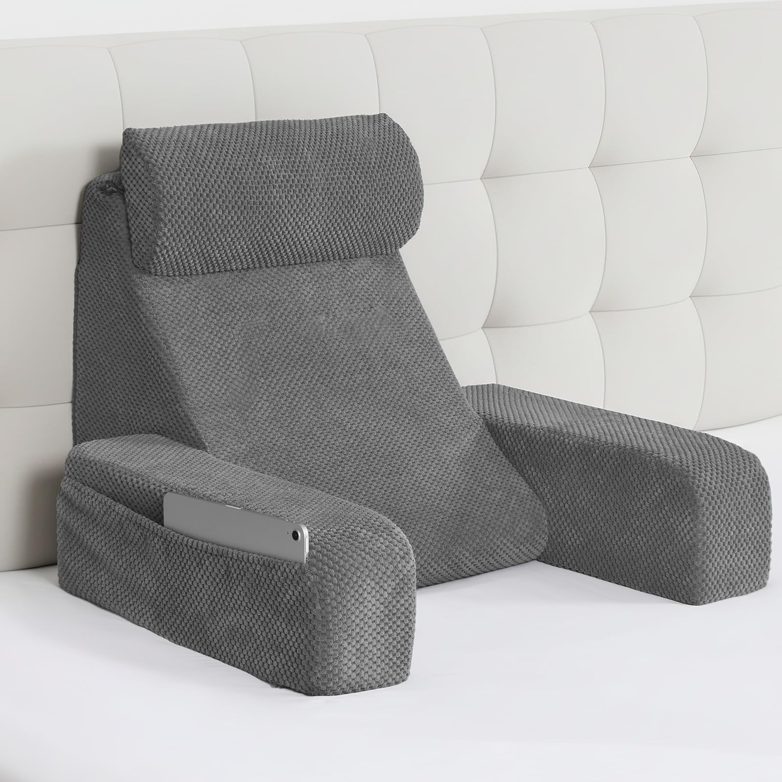 Vekkia Reading Pillow for Adults – Ergonomic 45° Wedge Back Support Chair for Sitting in Bed, XL Side Pockets, Perfect for Working, Gaming, Watching TV, Relaxing, or Recovery, Great Gift Idea, 19”