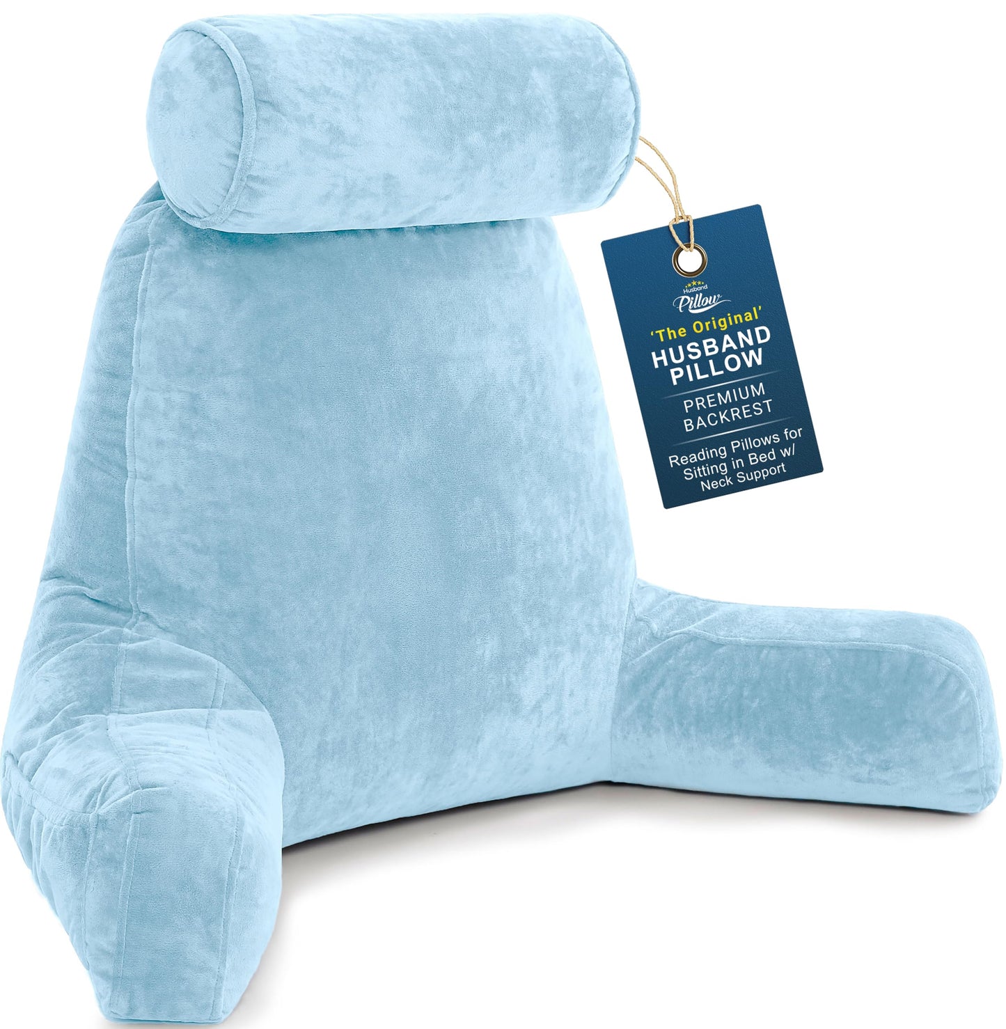 Husband Pillow XXL The Original for Adults - 30" Tall Backrest for Sitting Up in Bed - Firm Support Reading & Bed Rest Pillows for Adults, Neck Roll, Removable Cover - TV - Dark Grey