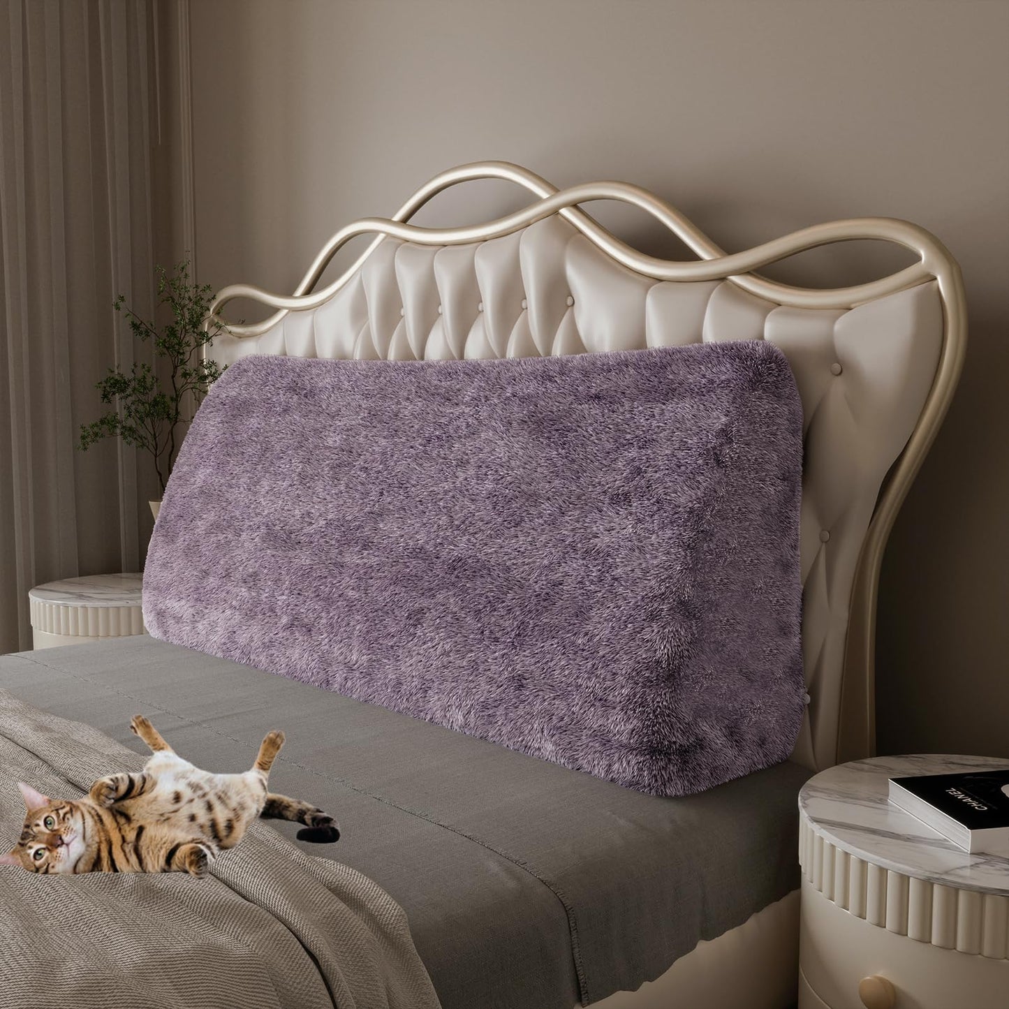 11 lbs Thickened Queen Headboard Pillow for Sitting Up in Bed, Back Support Reading Pillow with Side Pocket and Velvet Removable Cover, Triangular Large Wedge Headboard Pillow