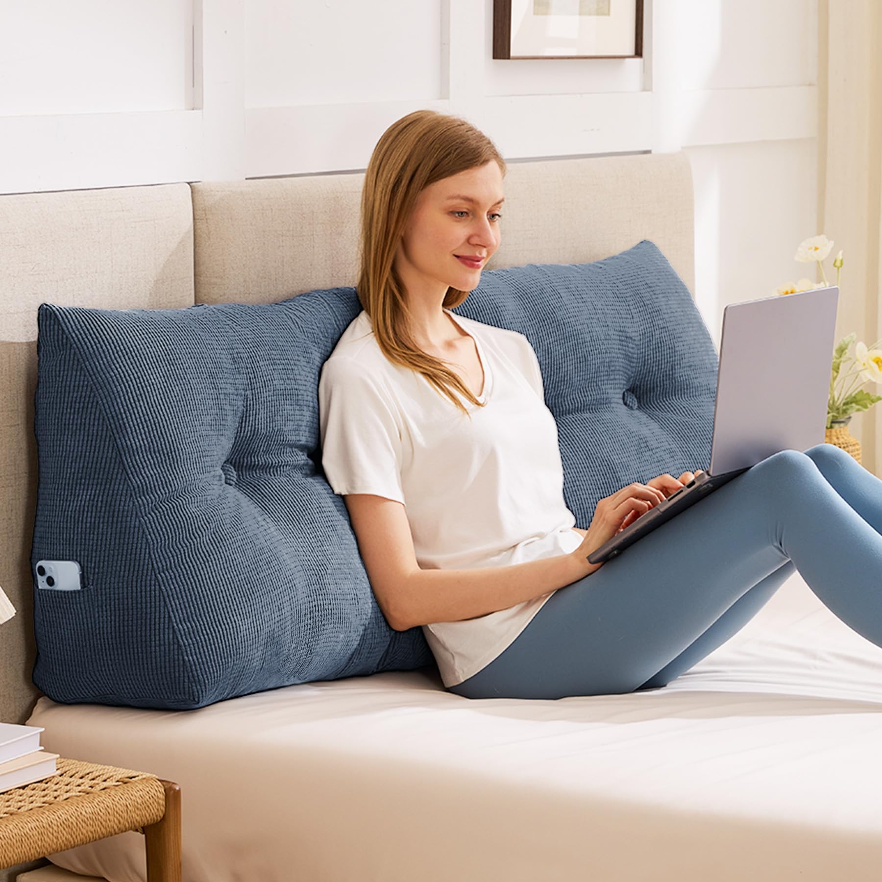 Headboard Pillow Queen, Triangle Pillows for Headboard, Head Board Backrest Wedge Pillow for Reading Sitting Working, Daybed Pillows with Removable Cover for Bed Dorm Sofa, Dark Grey
