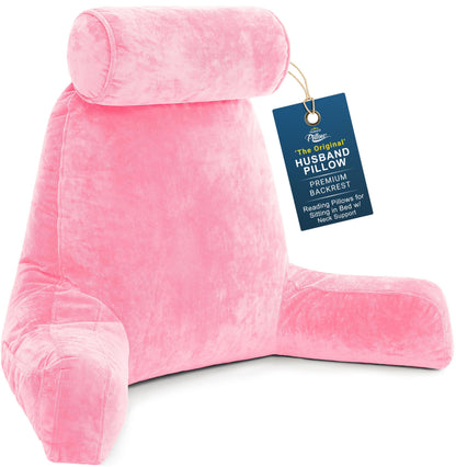 Husband Pillow XXL The Original for Adults - 30" Tall Backrest for Sitting Up in Bed - Firm Support Reading & Bed Rest Pillows for Adults, Neck Roll, Removable Cover - TV - Dark Grey