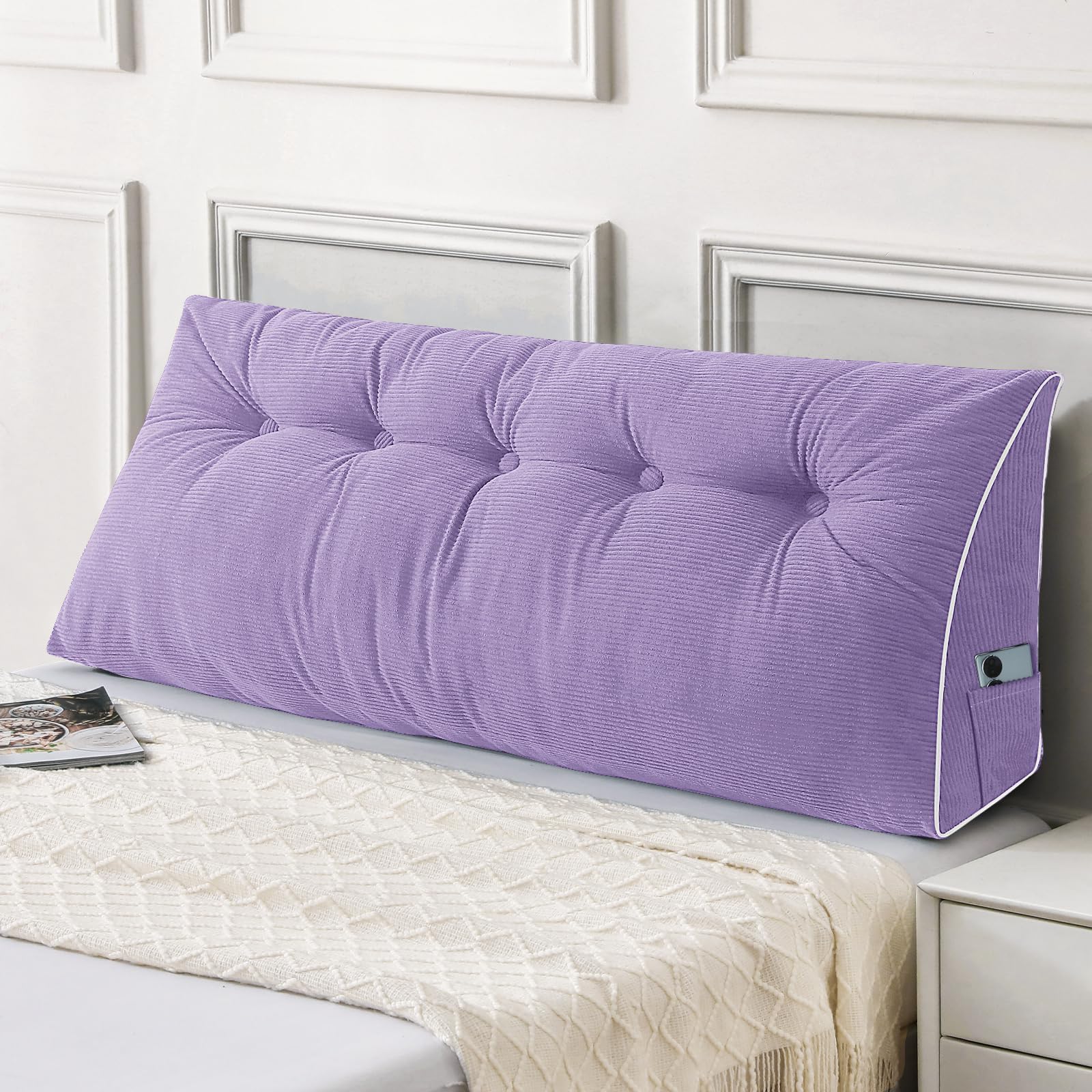 Sasttie Headboard Pillow Queen, Triangular Wedge Pillow Headboard, Wedge Headboard Pillow for Bed Sofa, Daybed Pillows for Sitting up, Reading or Working with Removable Cover, Dark Grey