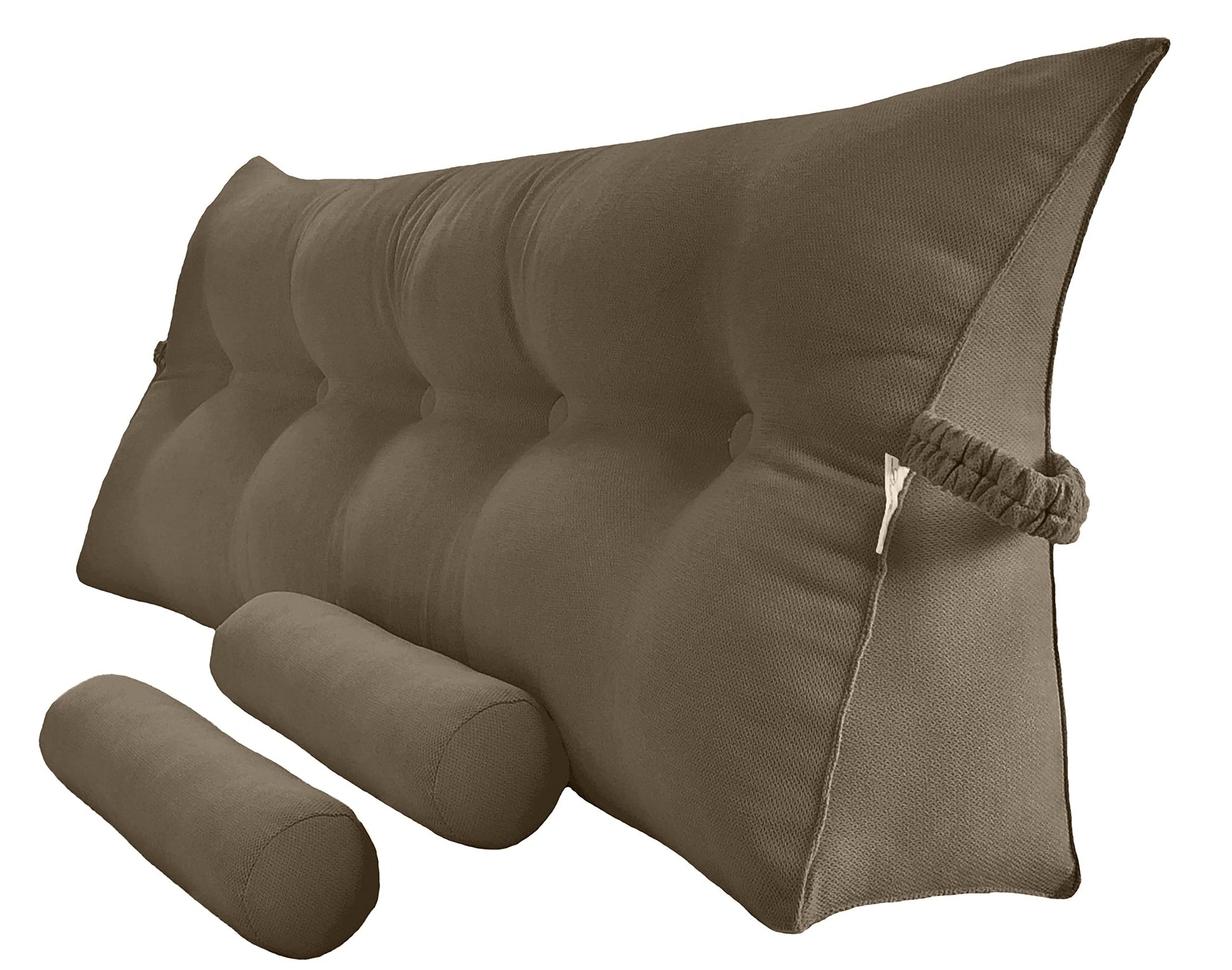 Triangular Reading Bed Rest Pillow Large Bolster Cushion Headboard Backrest Wedge Pillow with Two Detachable Roll Pillows for Neck & Lumbar Support (Beige, Queen: 59 x 8 x 20 inches)