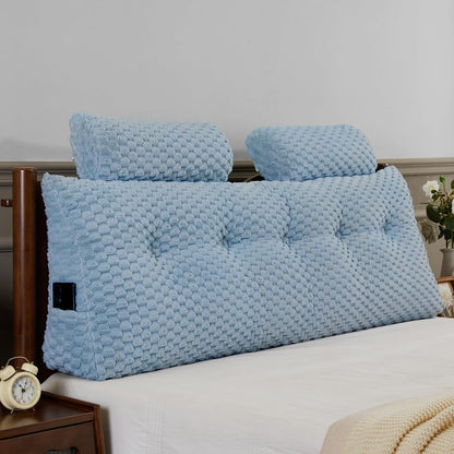 Wedge Headboard Pillow Queen- Bed Wedge Pillow for Headboard Triangular Headboard Pillow with Neck Roll Pillow-Large Bolster for Sitting in Bed Backrest Positioning Support (Grey,59x8x20 Inches)