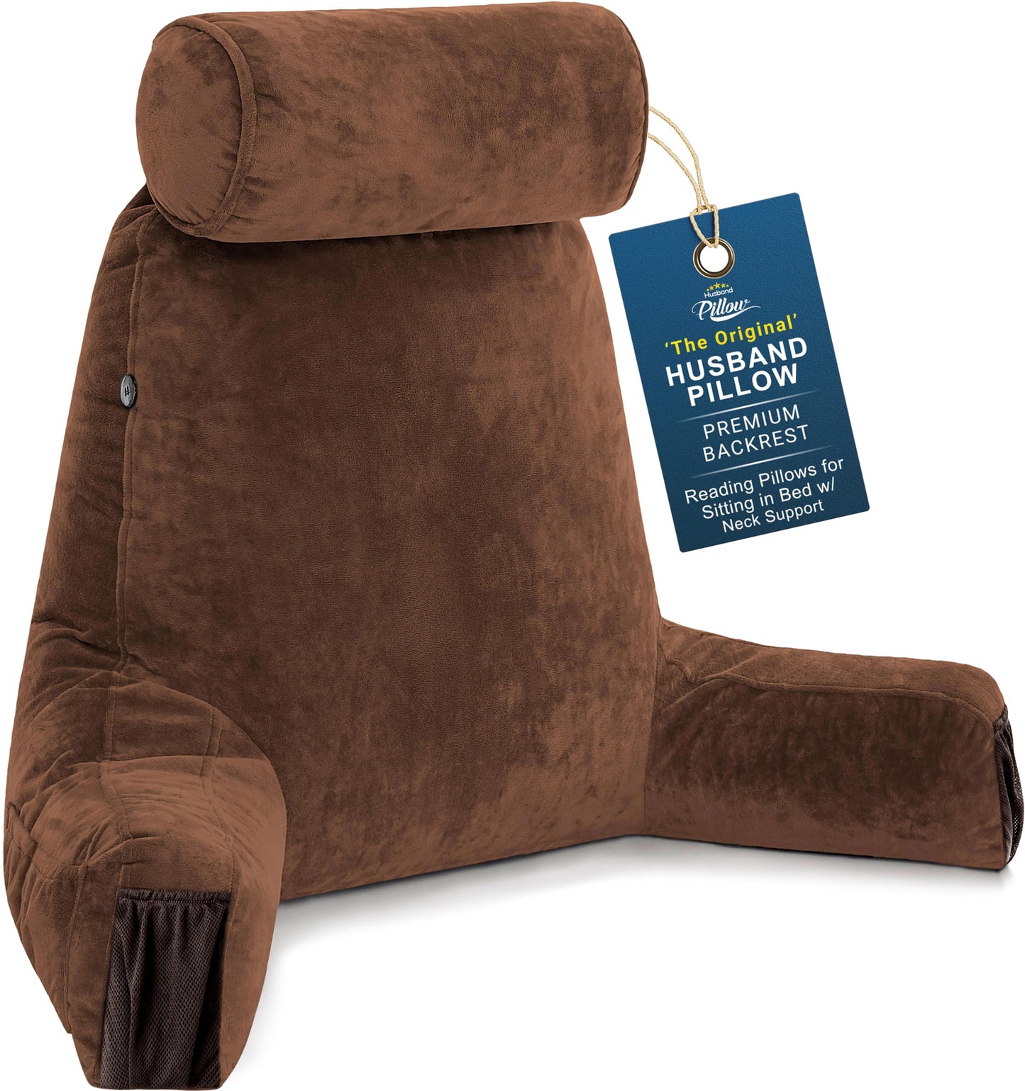 Husband Pillow XXL The Original for Adults - 30" Tall Backrest for Sitting Up in Bed - Firm Support Reading & Bed Rest Pillows for Adults, Neck Roll, Removable Cover - TV - Dark Grey