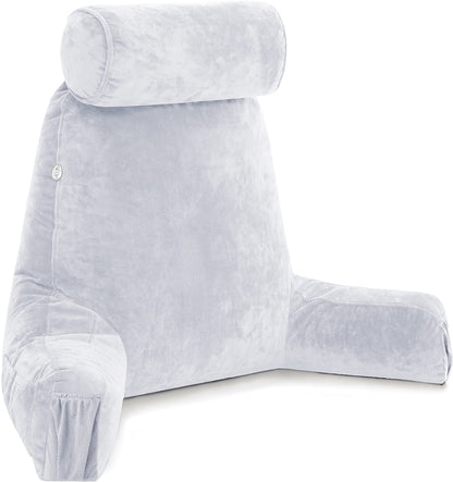 Husband Pillow XXL The Original for Adults - 30" Tall Backrest for Sitting Up in Bed - Firm Support Reading & Bed Rest Pillows for Adults, Neck Roll, Removable Cover - TV - Dark Grey