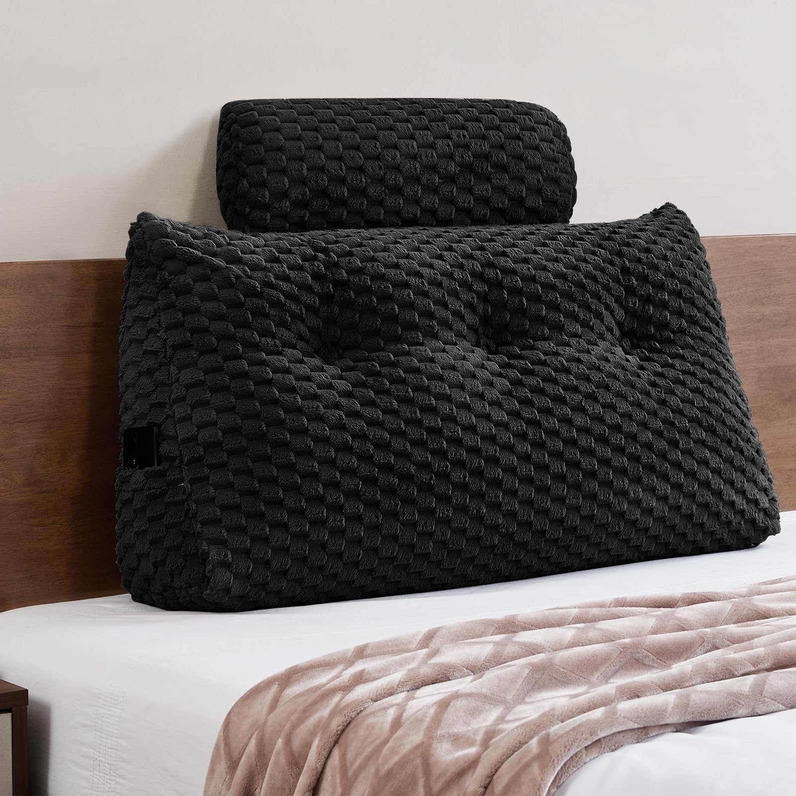 Wedge Headboard Pillow Queen- Bed Wedge Pillow for Headboard Triangular Headboard Pillow with Neck Roll Pillow-Large Bolster for Sitting in Bed Backrest Positioning Support (Grey,59x8x20 Inches)