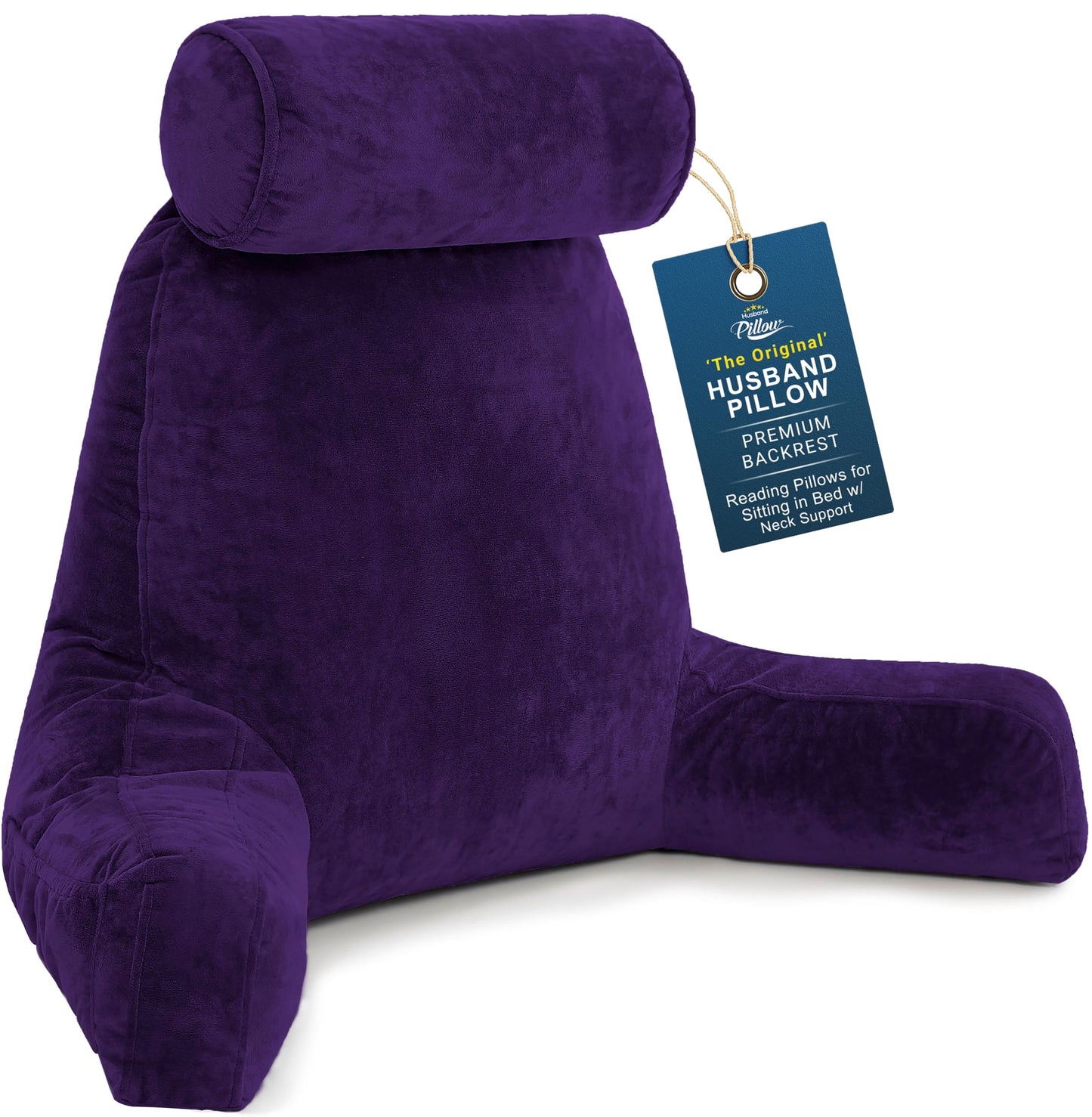 Husband Pillow XXL The Original for Adults - 30" Tall Backrest for Sitting Up in Bed - Firm Support Reading & Bed Rest Pillows for Adults, Neck Roll, Removable Cover - TV - Dark Grey
