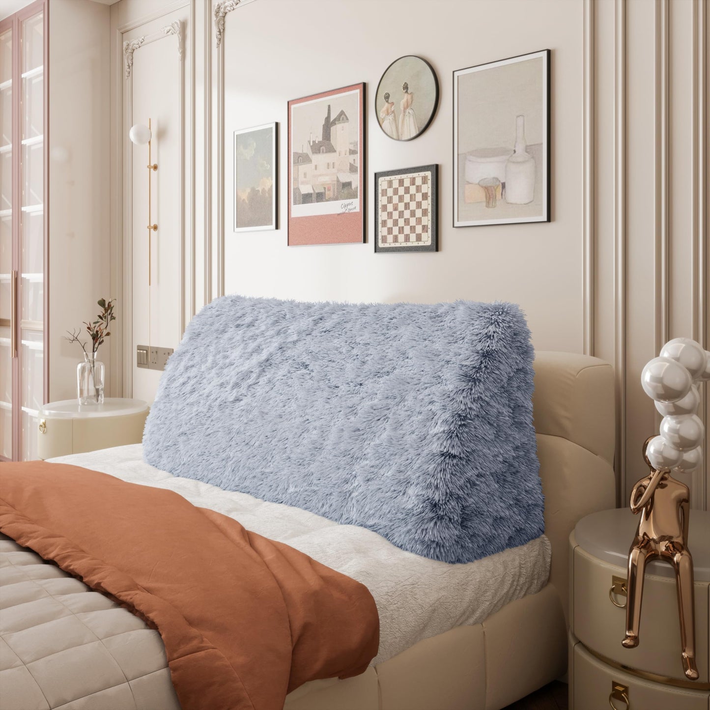 11 lbs Thickened Queen Headboard Pillow for Sitting Up in Bed, Back Support Reading Pillow with Side Pocket and Velvet Removable Cover, Triangular Large Wedge Headboard Pillow