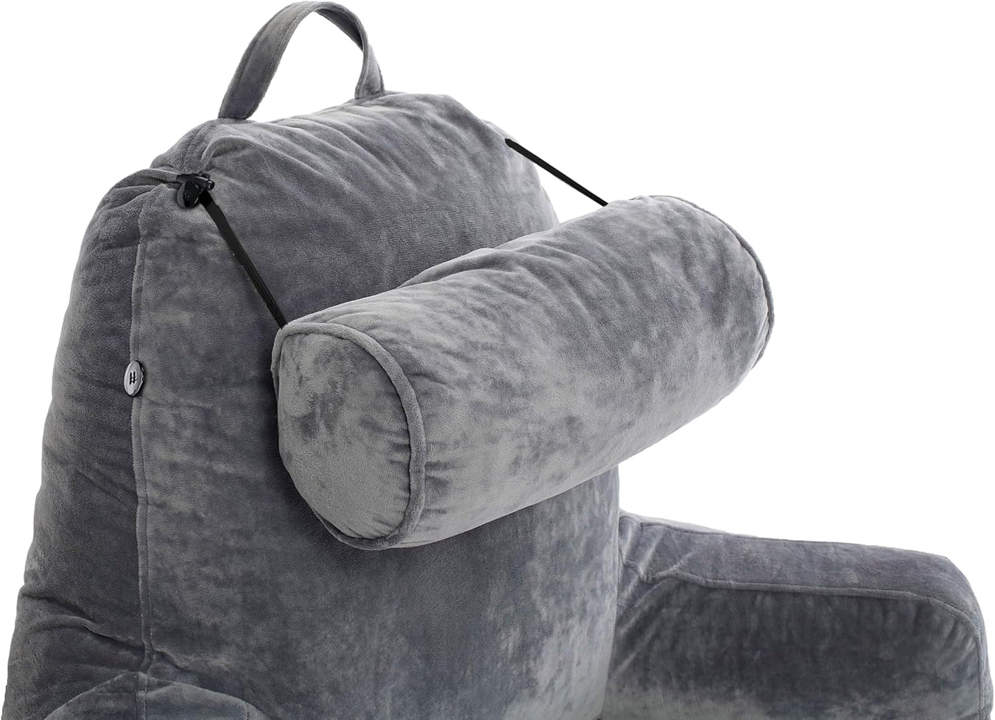 Husband Pillow XXL The Original for Adults - 30" Tall Backrest for Sitting Up in Bed - Firm Support Reading & Bed Rest Pillows for Adults, Neck Roll, Removable Cover - TV - Dark Grey