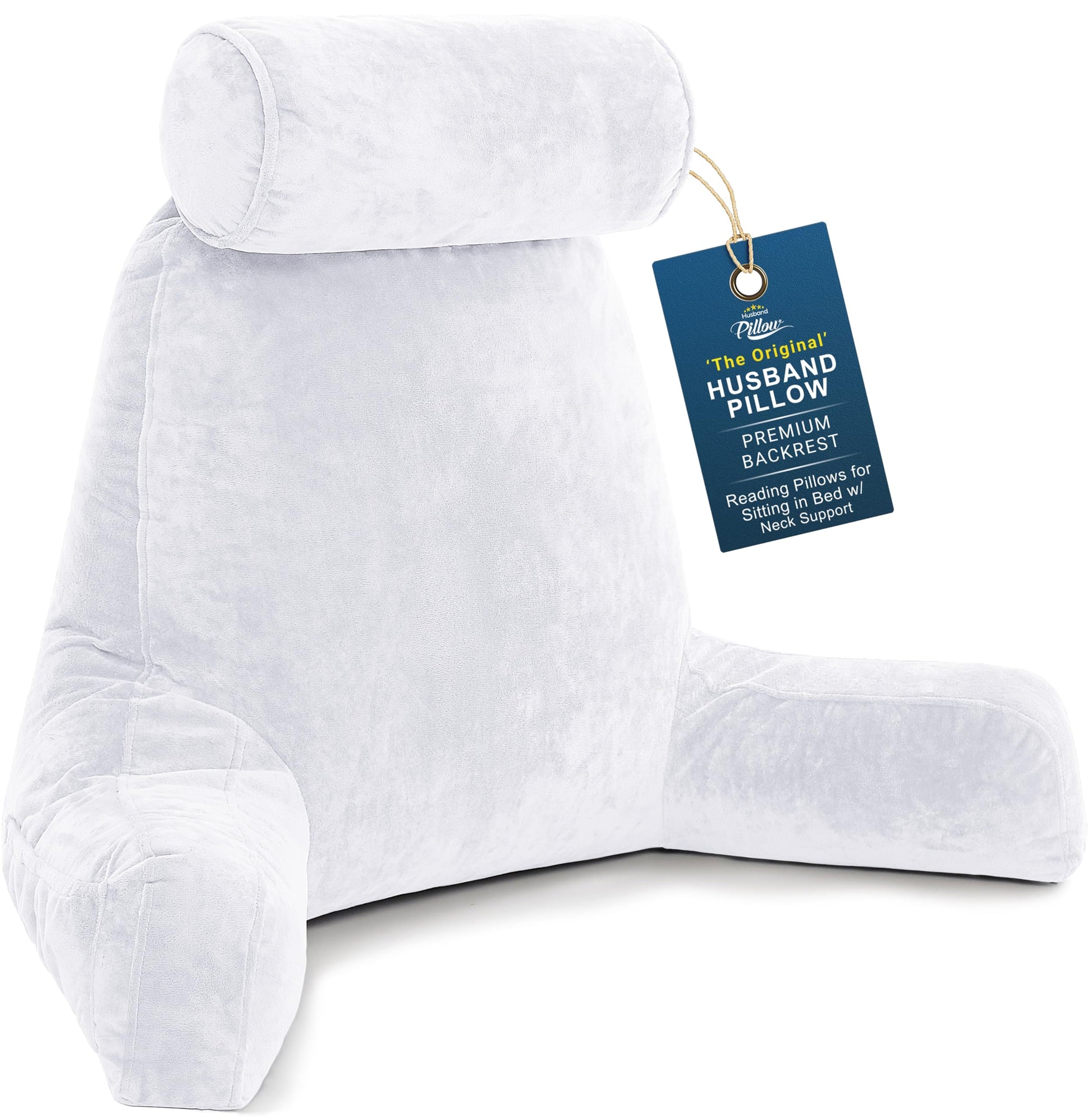 Husband Pillow XXL The Original for Adults - 30" Tall Backrest for Sitting Up in Bed - Firm Support Reading & Bed Rest Pillows for Adults, Neck Roll, Removable Cover - TV - Dark Grey
