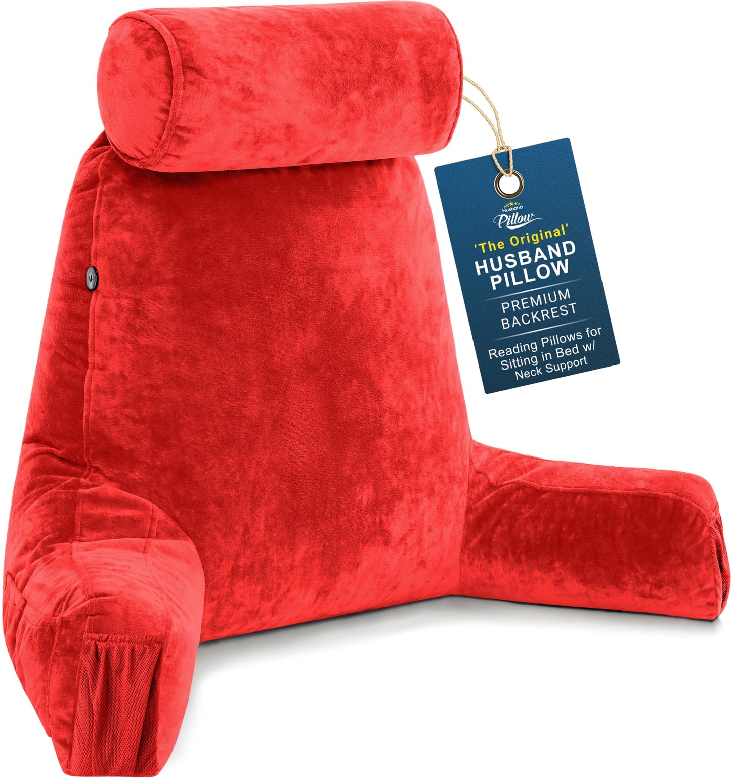 Husband Pillow XXL The Original for Adults - 30" Tall Backrest for Sitting Up in Bed - Firm Support Reading & Bed Rest Pillows for Adults, Neck Roll, Removable Cover - TV - Dark Grey