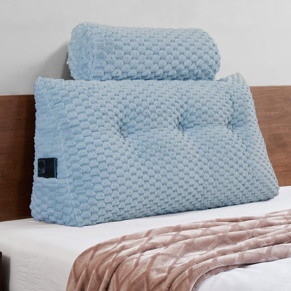 Wedge Headboard Pillow Queen- Bed Wedge Pillow for Headboard Triangular Headboard Pillow with Neck Roll Pillow-Large Bolster for Sitting in Bed Backrest Positioning Support (Grey,59x8x20 Inches)