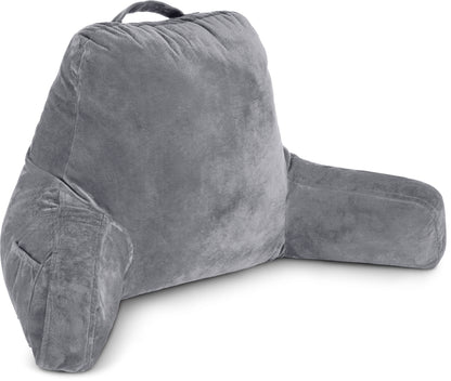 Husband Pillow XXL The Original for Adults - 30" Tall Backrest for Sitting Up in Bed - Firm Support Reading & Bed Rest Pillows for Adults, Neck Roll, Removable Cover - TV - Dark Grey