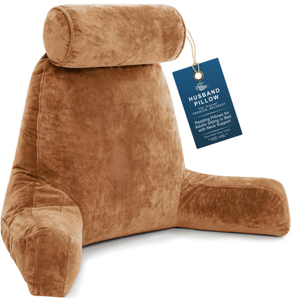 Husband Pillow XXL The Original for Adults - 30" Tall Backrest for Sitting Up in Bed - Firm Support Reading & Bed Rest Pillows for Adults, Neck Roll, Removable Cover - TV - Dark Grey