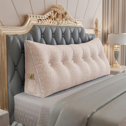 11 lbs Thickened Queen Headboard Pillow for Sitting Up in Bed, Back Support Reading Pillow with Side Pocket and Velvet Removable Cover, Triangular Large Wedge Headboard Pillow