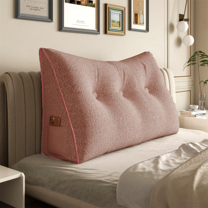 11 lbs Thickened Queen Headboard Pillow for Sitting Up in Bed, Back Support Reading Pillow with Side Pocket and Velvet Removable Cover, Triangular Large Wedge Headboard Pillow