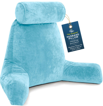 Husband Pillow XXL The Original for Adults - 30" Tall Backrest for Sitting Up in Bed - Firm Support Reading & Bed Rest Pillows for Adults, Neck Roll, Removable Cover - TV - Dark Grey