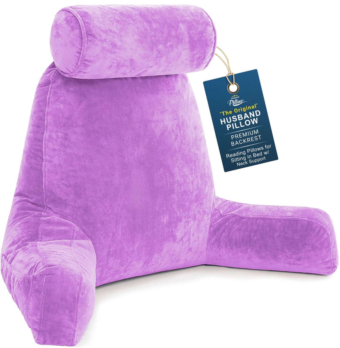 Husband Pillow XXL The Original for Adults - 30" Tall Backrest for Sitting Up in Bed - Firm Support Reading & Bed Rest Pillows for Adults, Neck Roll, Removable Cover - TV - Dark Grey