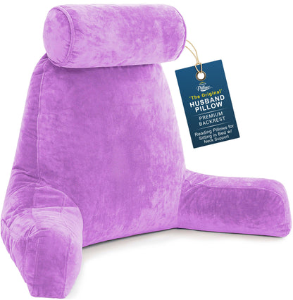 Husband Pillow XXL The Original for Adults - 30" Tall Backrest for Sitting Up in Bed - Firm Support Reading & Bed Rest Pillows for Adults, Neck Roll, Removable Cover - TV - Dark Grey
