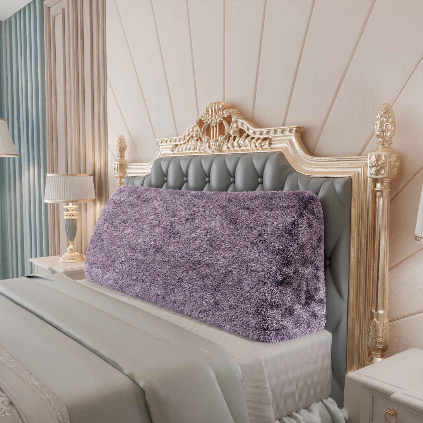 11 lbs Thickened Queen Headboard Pillow for Sitting Up in Bed, Back Support Reading Pillow with Side Pocket and Velvet Removable Cover, Triangular Large Wedge Headboard Pillow