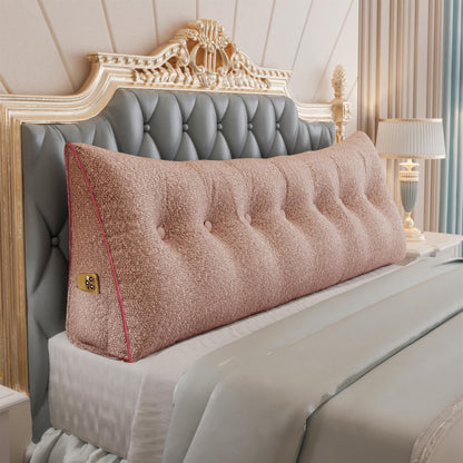 11 lbs Thickened Queen Headboard Pillow for Sitting Up in Bed, Back Support Reading Pillow with Side Pocket and Velvet Removable Cover, Triangular Large Wedge Headboard Pillow