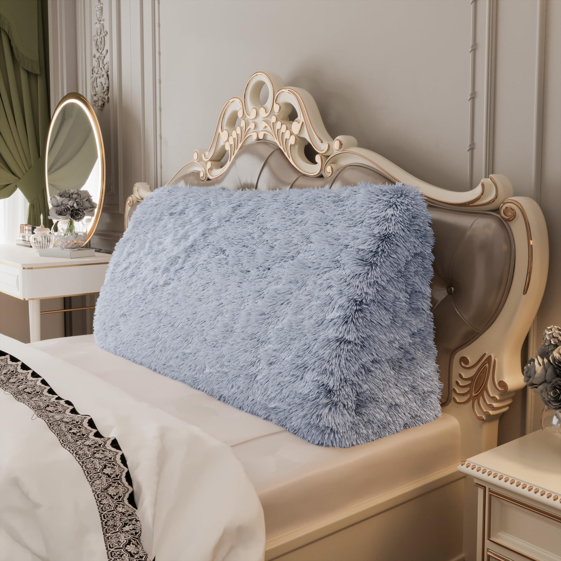 11 lbs Thickened Queen Headboard Pillow for Sitting Up in Bed, Back Support Reading Pillow with Side Pocket and Velvet Removable Cover, Triangular Large Wedge Headboard Pillow