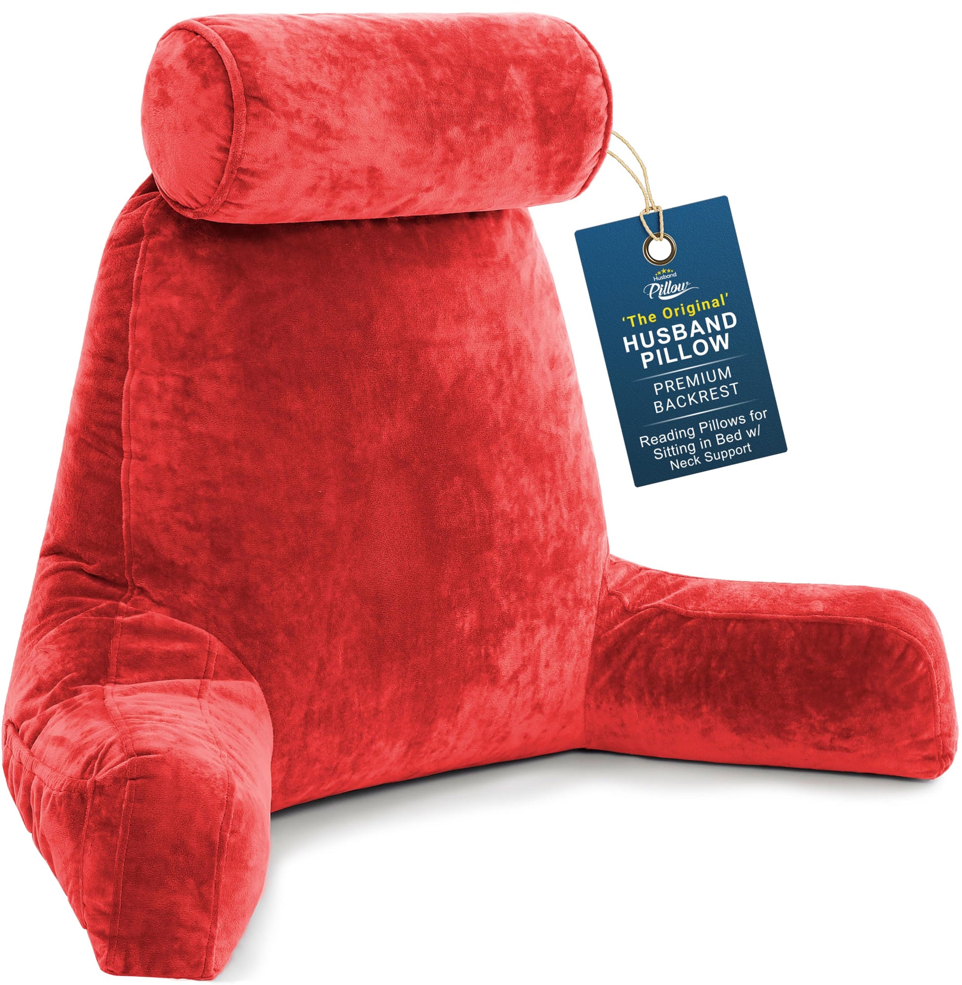 Husband Pillow XXL The Original for Adults - 30" Tall Backrest for Sitting Up in Bed - Firm Support Reading & Bed Rest Pillows for Adults, Neck Roll, Removable Cover - TV - Dark Grey