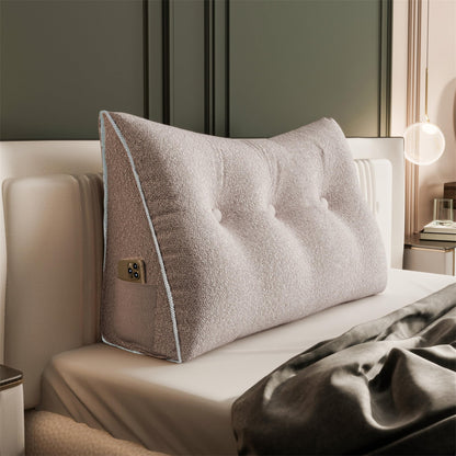 11 lbs Thickened Queen Headboard Pillow for Sitting Up in Bed, Back Support Reading Pillow with Side Pocket and Velvet Removable Cover, Triangular Large Wedge Headboard Pillow