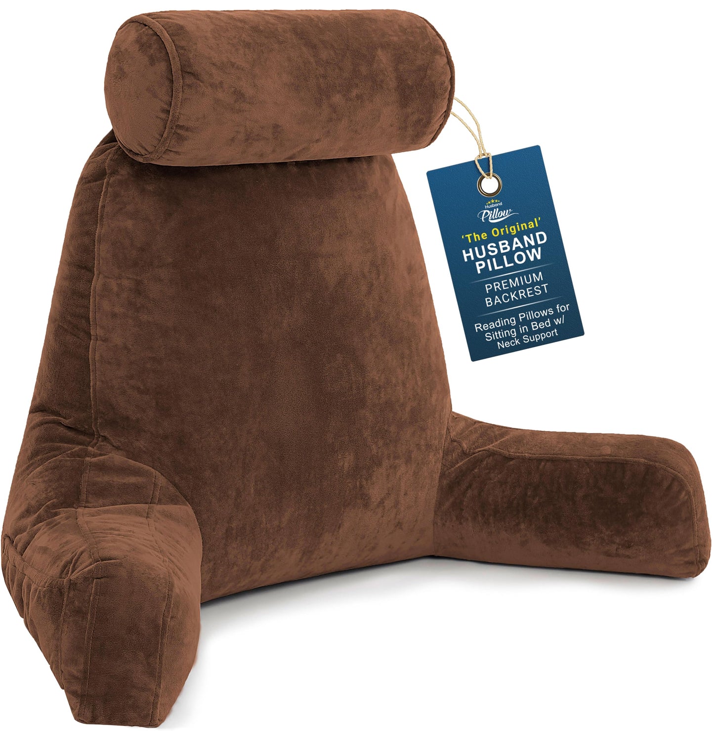 Husband Pillow XXL The Original for Adults - 30" Tall Backrest for Sitting Up in Bed - Firm Support Reading & Bed Rest Pillows for Adults, Neck Roll, Removable Cover - TV - Dark Grey