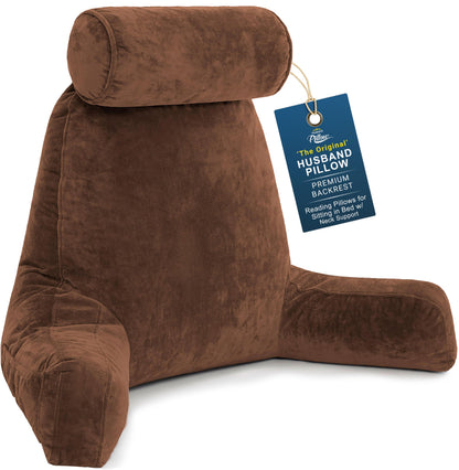 Husband Pillow XXL The Original for Adults - 30" Tall Backrest for Sitting Up in Bed - Firm Support Reading & Bed Rest Pillows for Adults, Neck Roll, Removable Cover - TV - Dark Grey