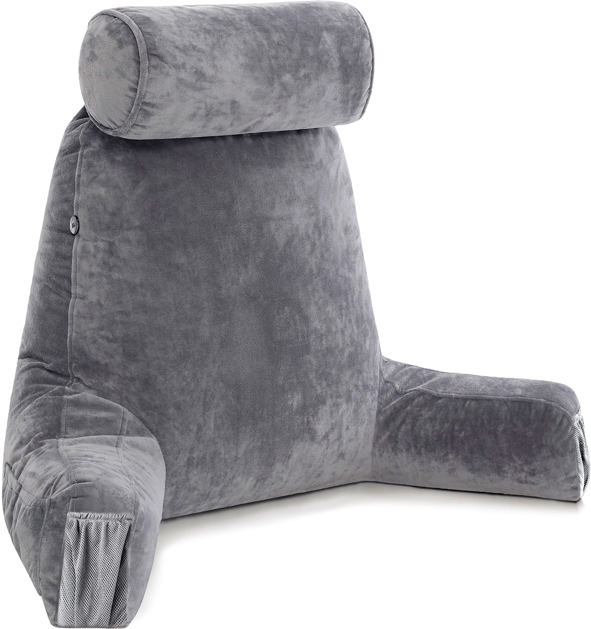 Husband Pillow XXL The Original for Adults - 30" Tall Backrest for Sitting Up in Bed - Firm Support Reading & Bed Rest Pillows for Adults, Neck Roll, Removable Cover - TV - Dark Grey
